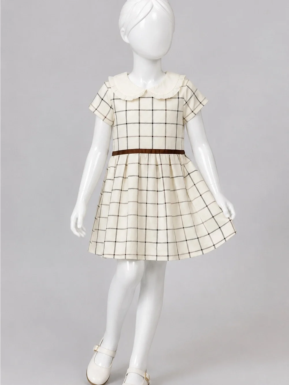 Janie and Jack Cream Plaid Ruffle Peter Pan Collar Girls Dress